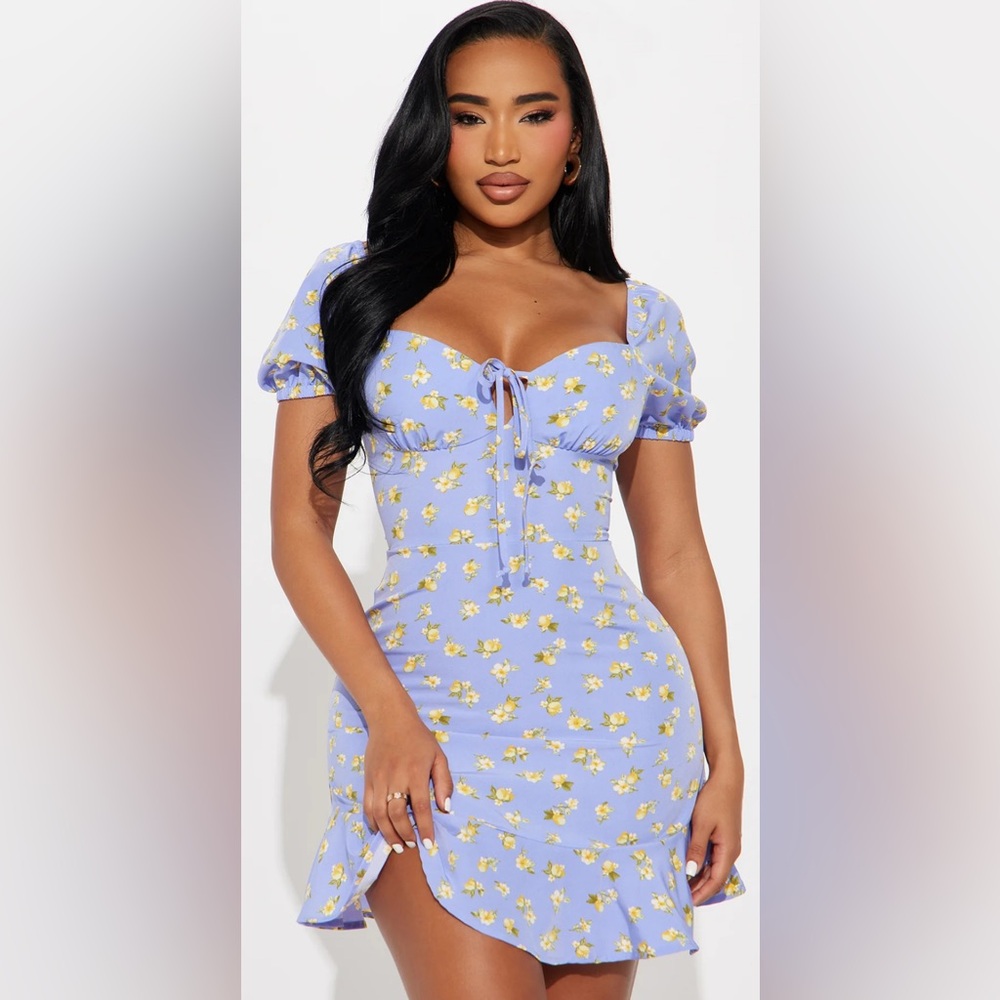 Fashion Nova Blue Puff Sleeve Mini Dress